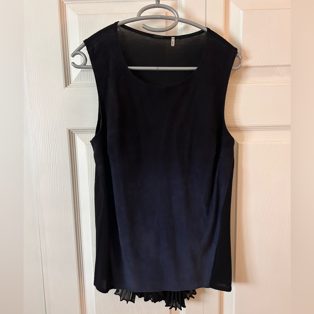 Elie Tahari Black Navy Ombré Suede Front Sleeveless Navy Blue Tank Top Sm
